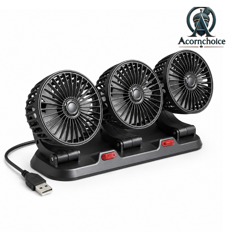 Adjustable Portable USB Car Fan with Three Fan Heads